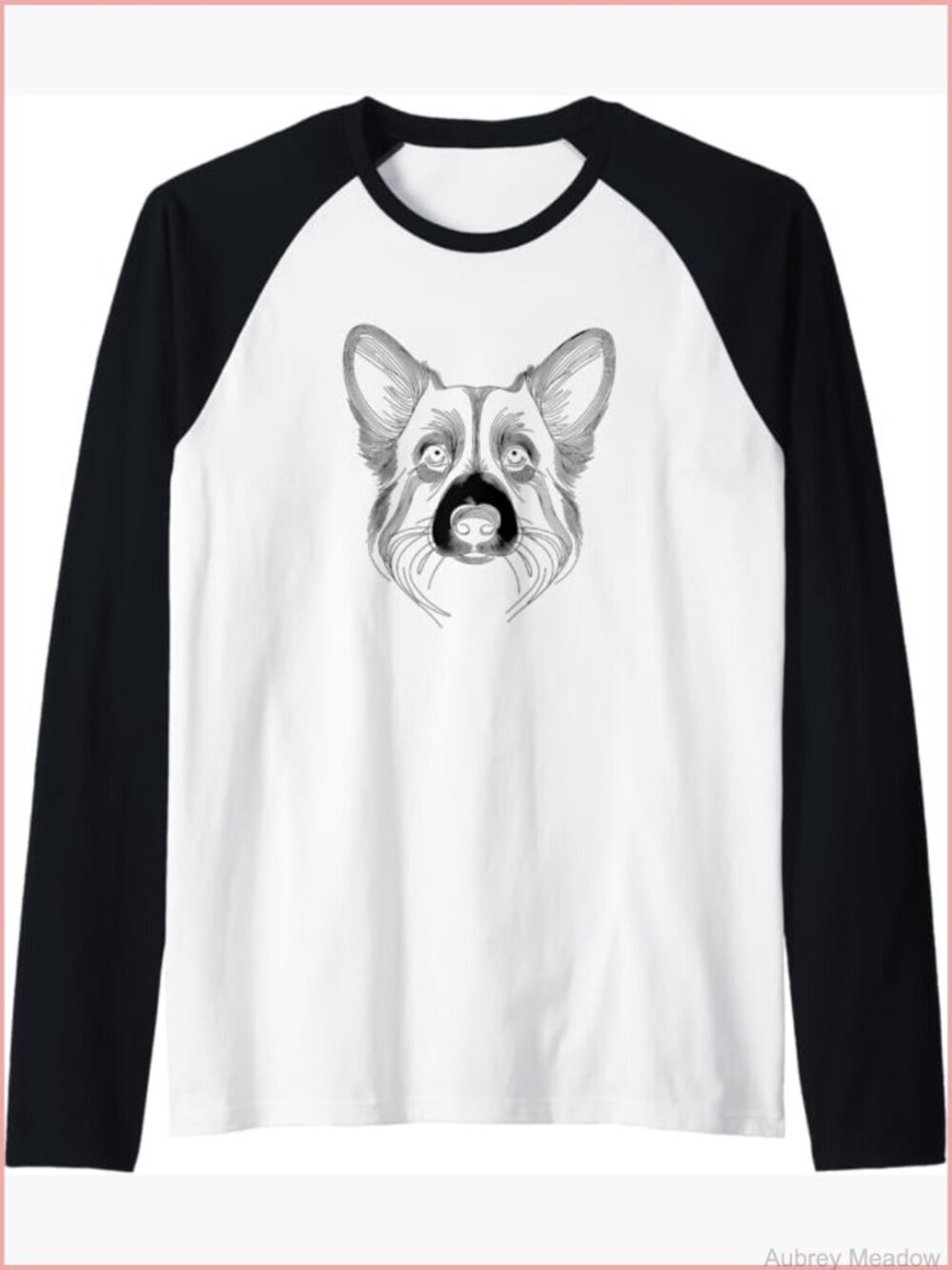 Line Art Corgi Raglan Baseball Tee - Round Neck